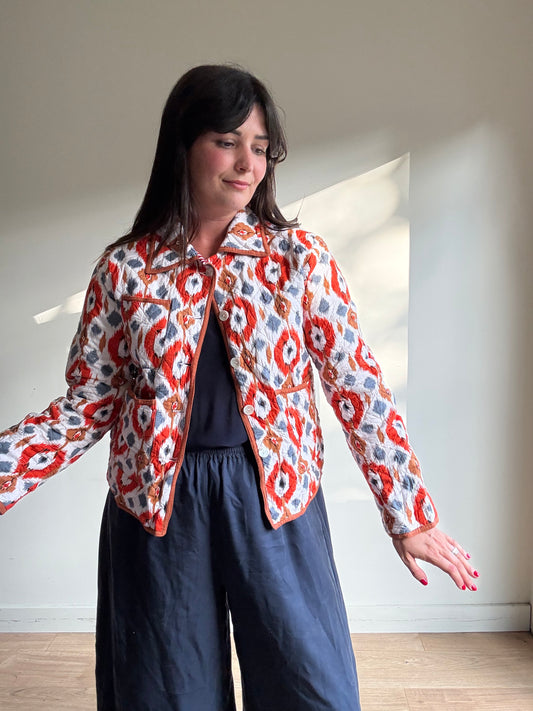 Cotton Ikat & Stripe Quilted Jacket, S