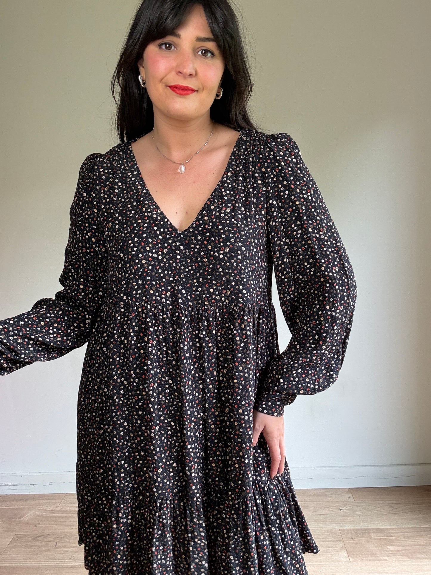 Sezane Ditsy Floral Tiered Dress, 14
