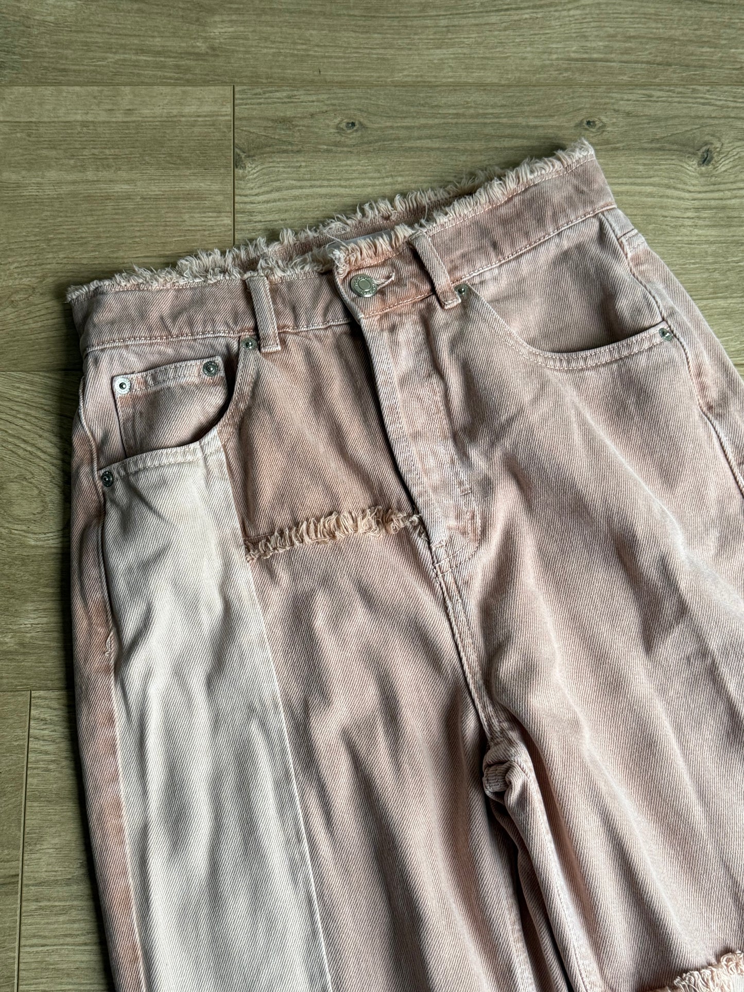 Pink Topshop Frayed Patch Barrell Leg Jeans, 28''