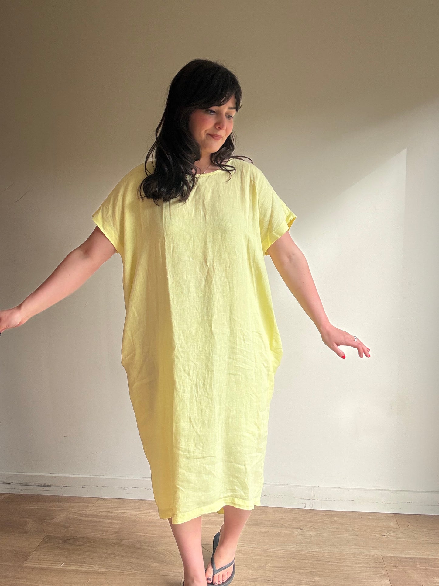 Black Crane Pure Linen Bud Dress, M-L