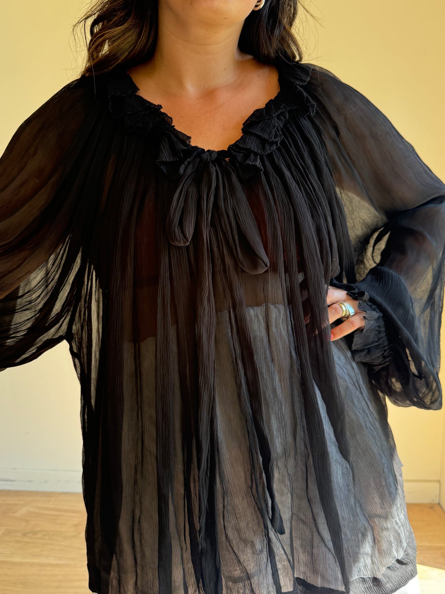 Free People Sheer Floaty Blouse, XL