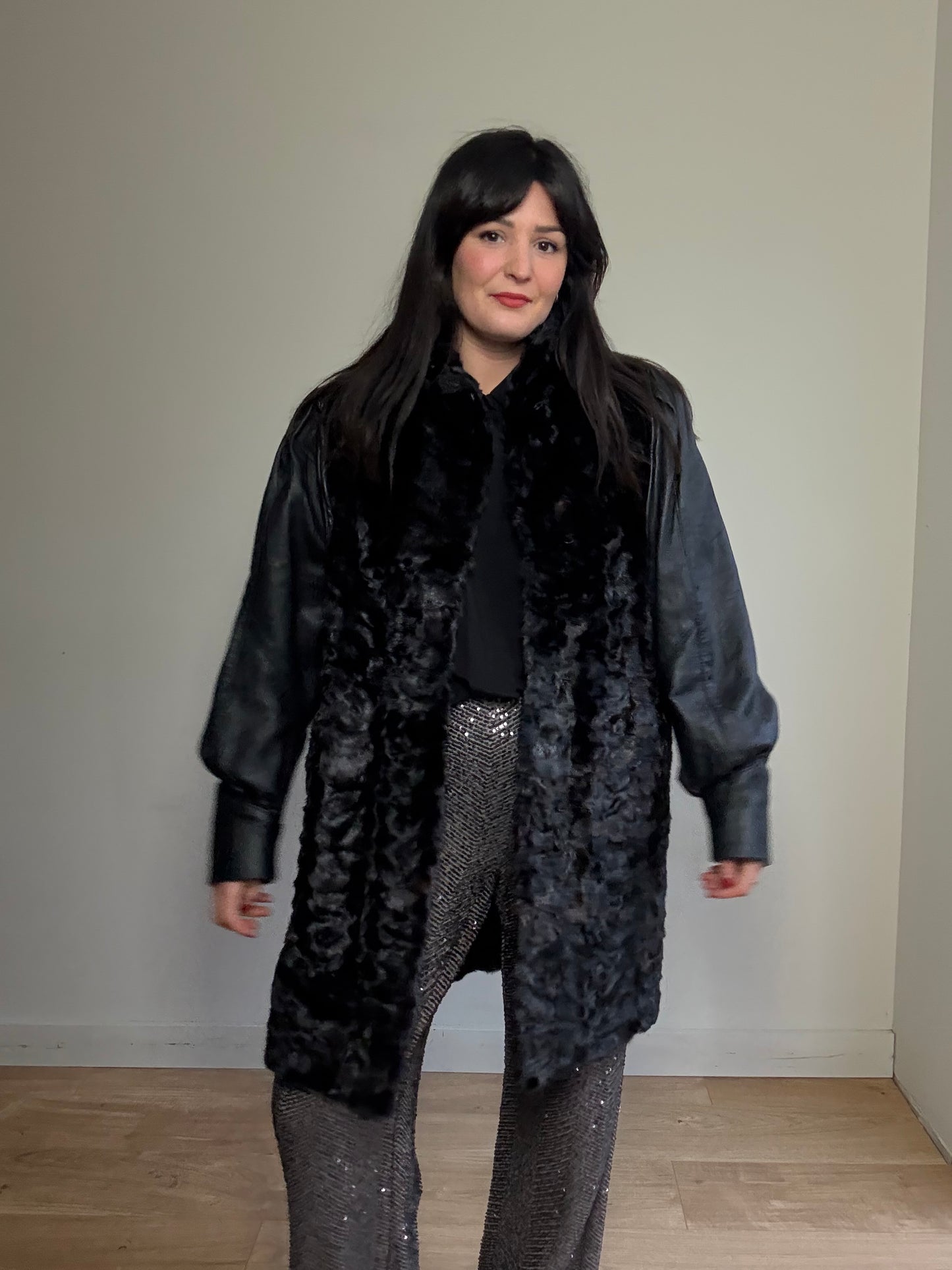 Vintage Fur & Leather Coat, L-XL