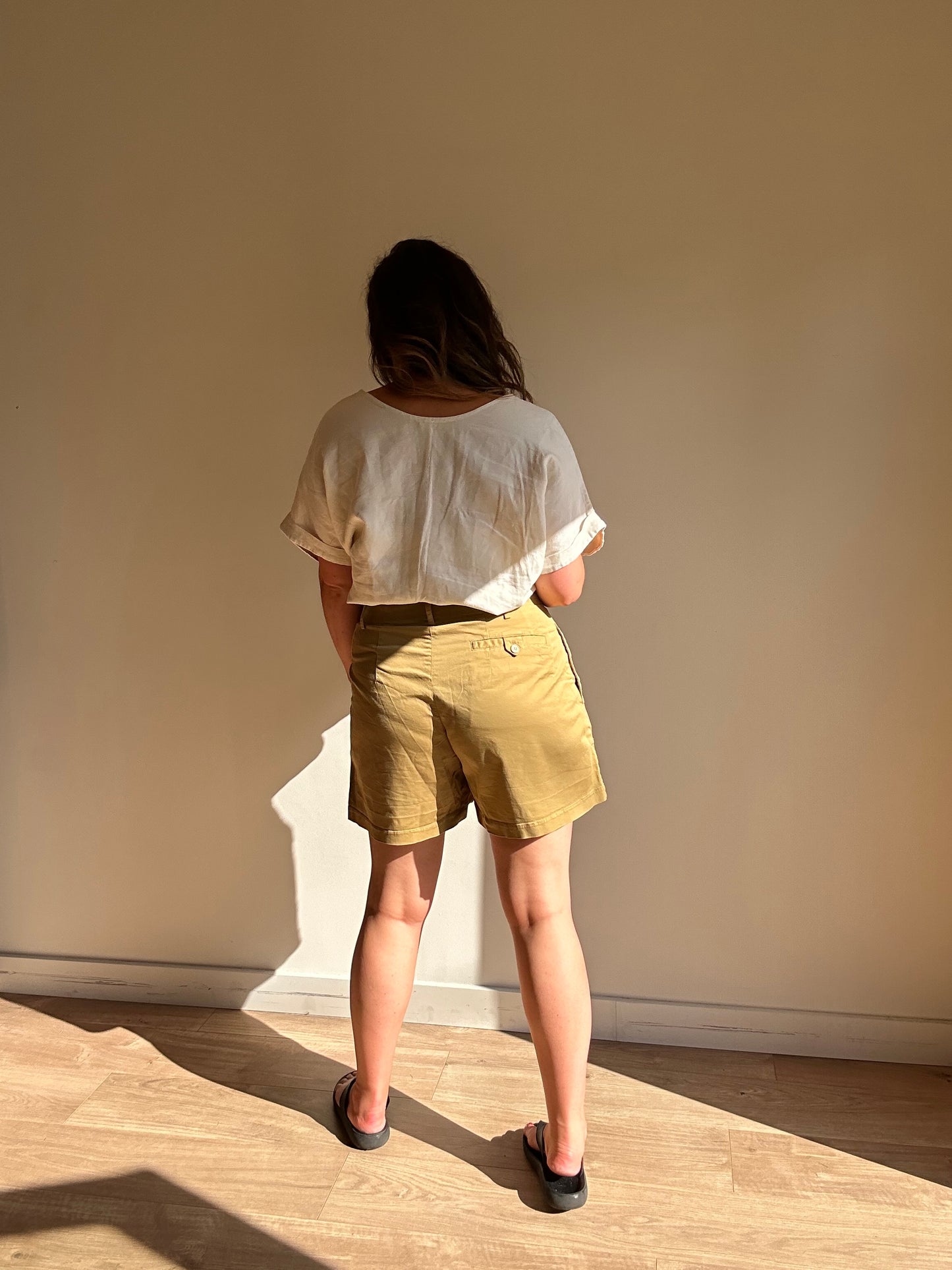 Tan YMC High Waisted Cotton Shorts, L