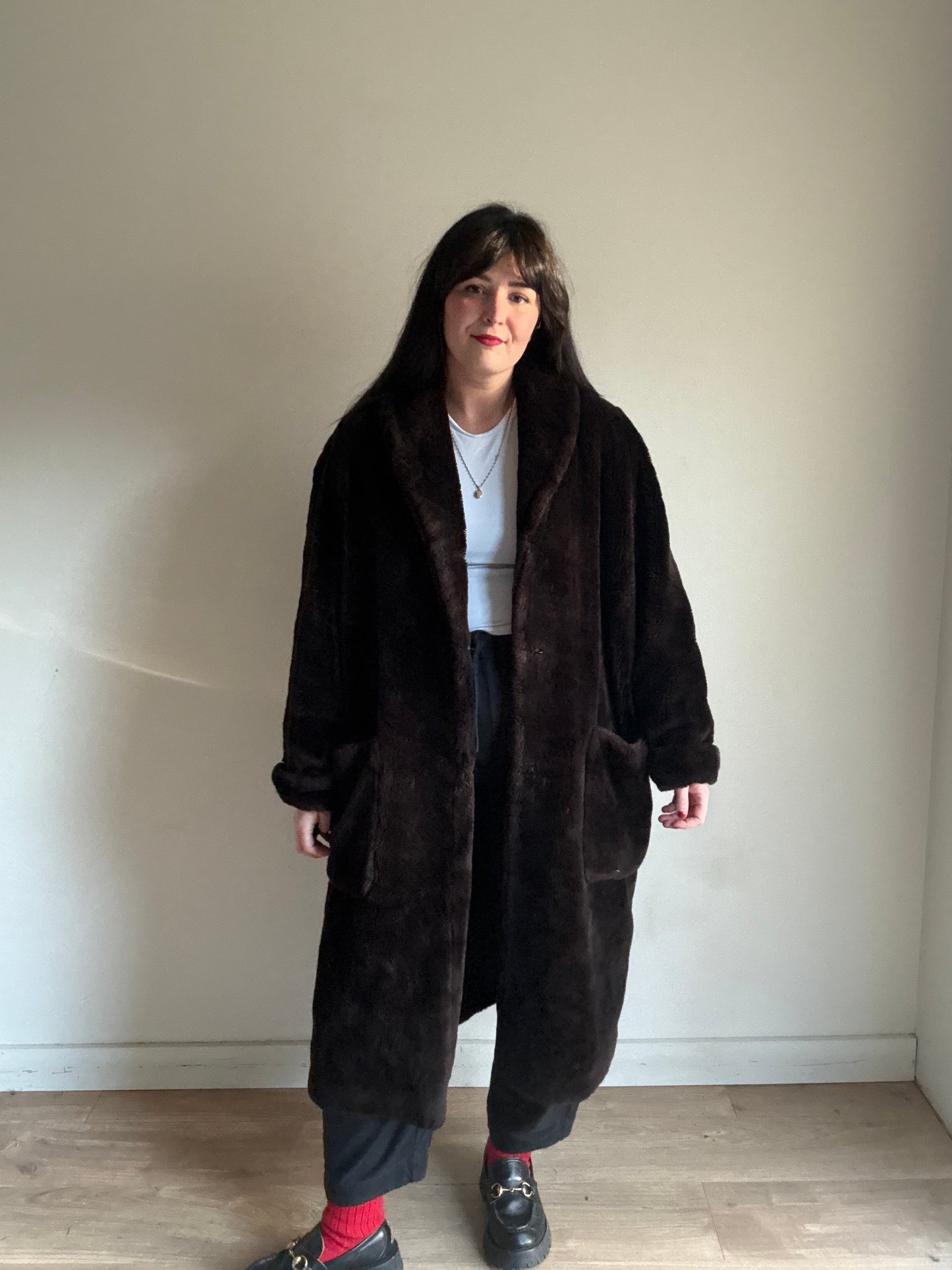 Vintage Brown Faux Fur Coat, M/L