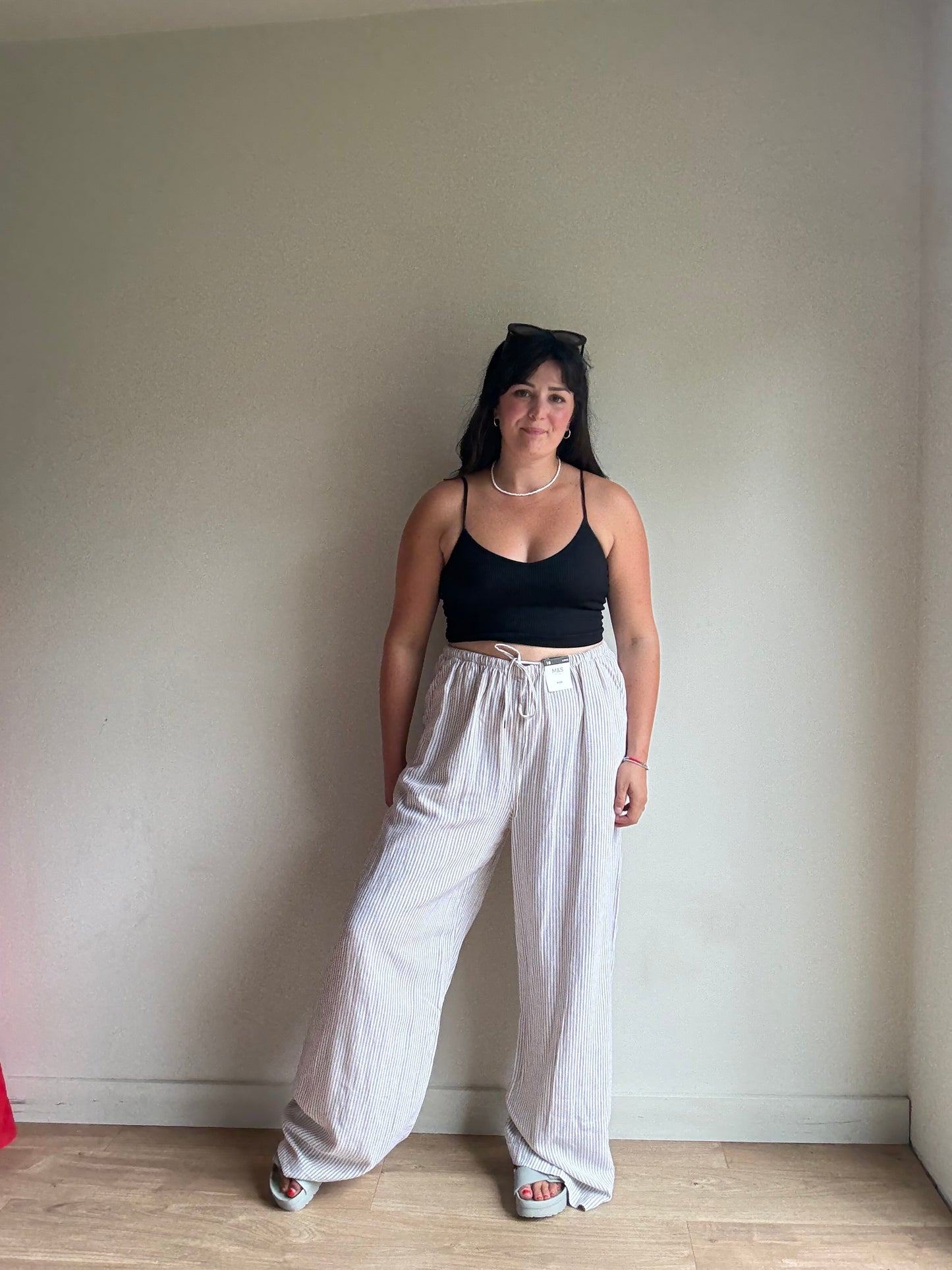 NEW M&S Linen Mix Stripe Trousers, 18