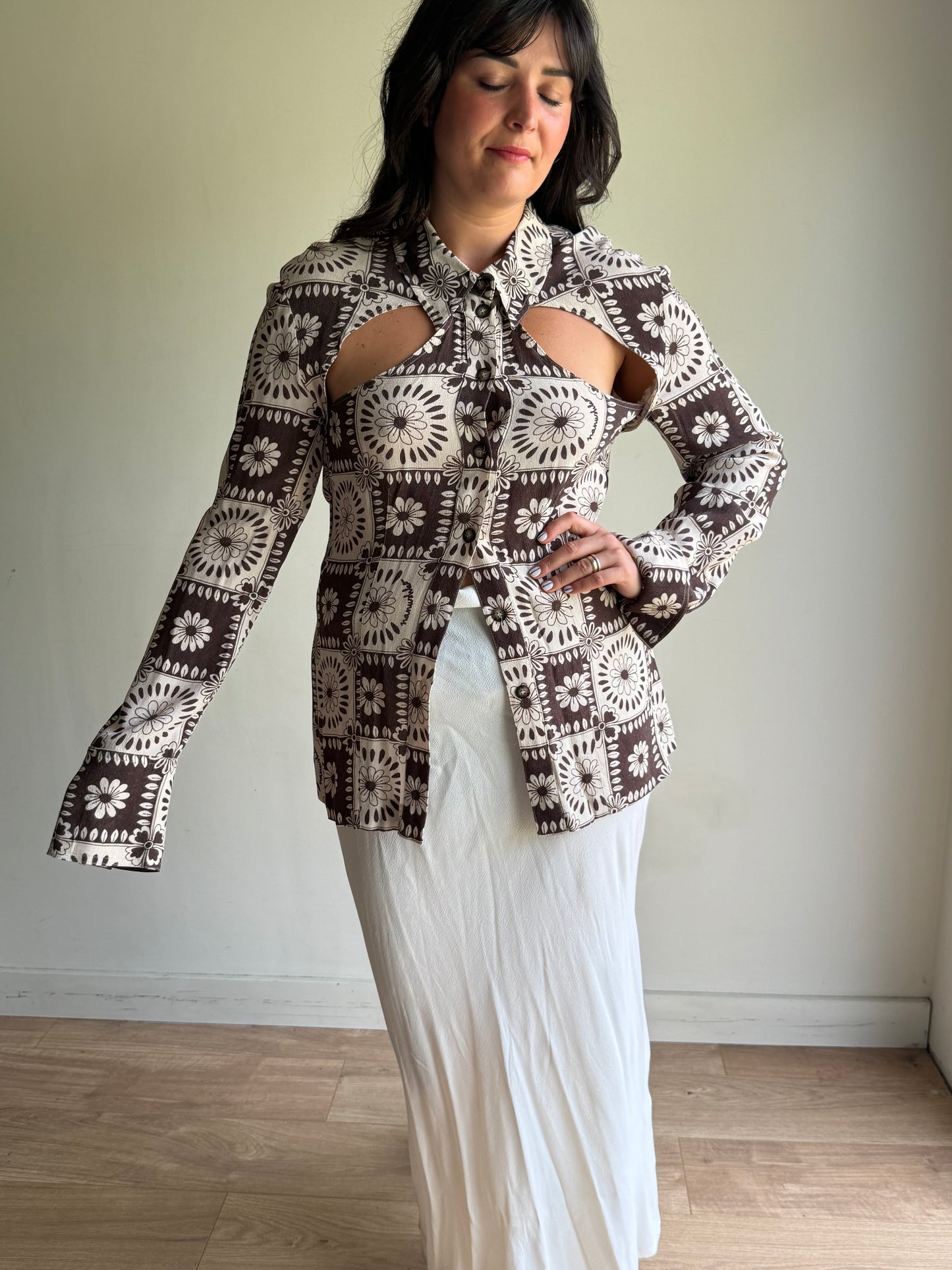 Nanushka Flower Checkerboard Shirt, XL