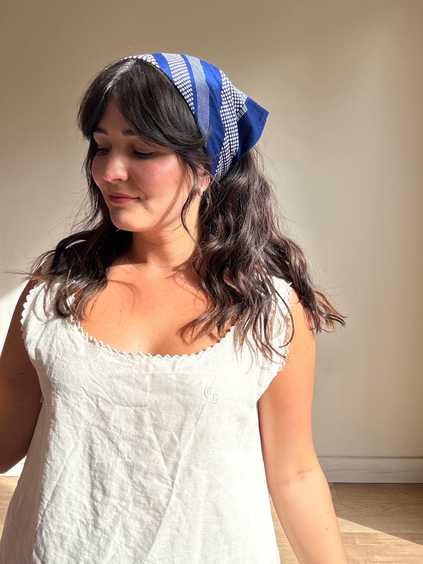 Vintage Cotton Square Bandana Scarf, One Size