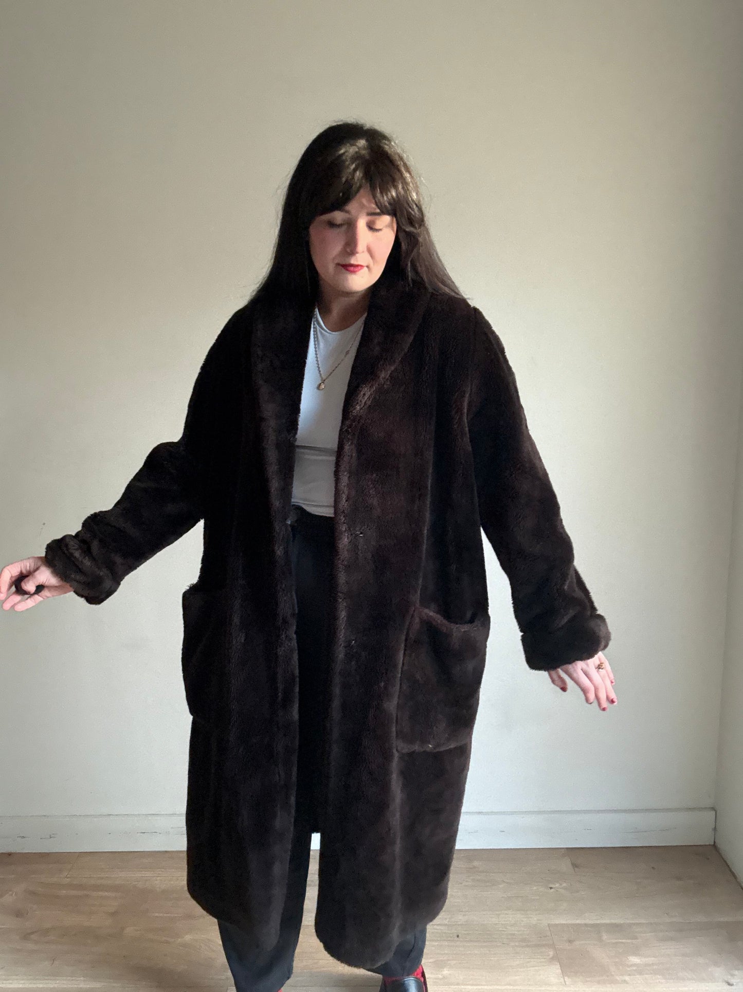 Vintage Brown Faux Fur Coat, M/L
