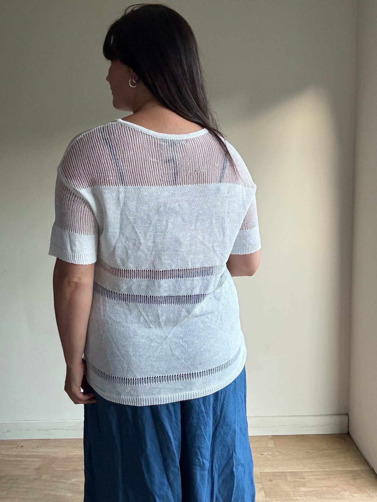 Vintage Jigsaw Linen Open Knit Top, M
