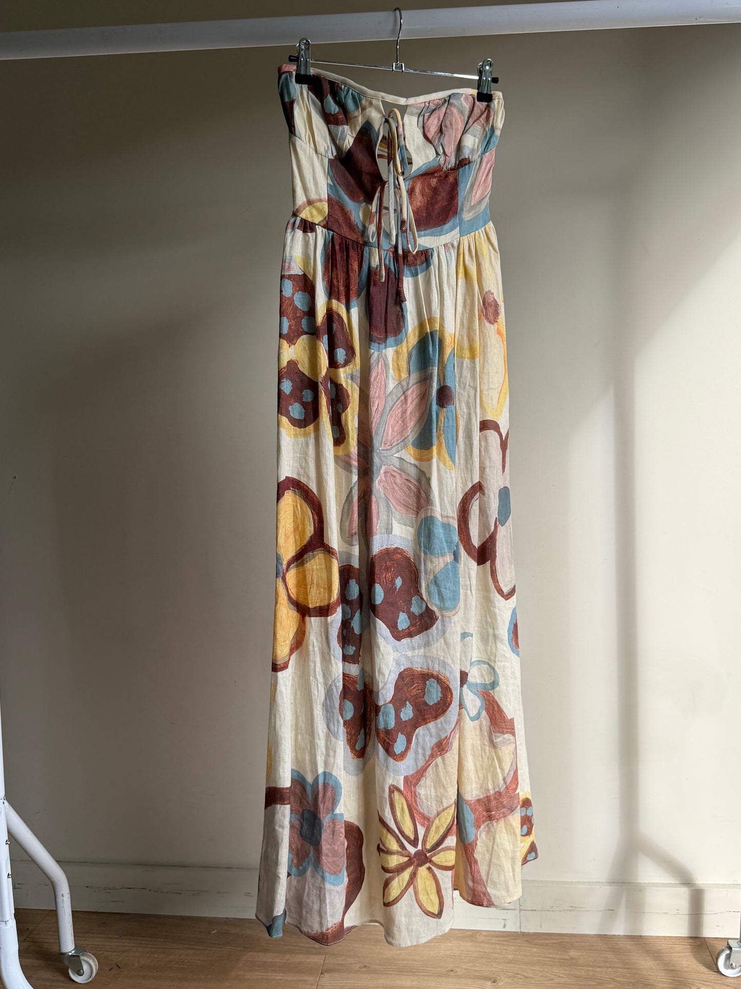 Floral VRG GRL Strapless Lace Up Linen Dress, 8