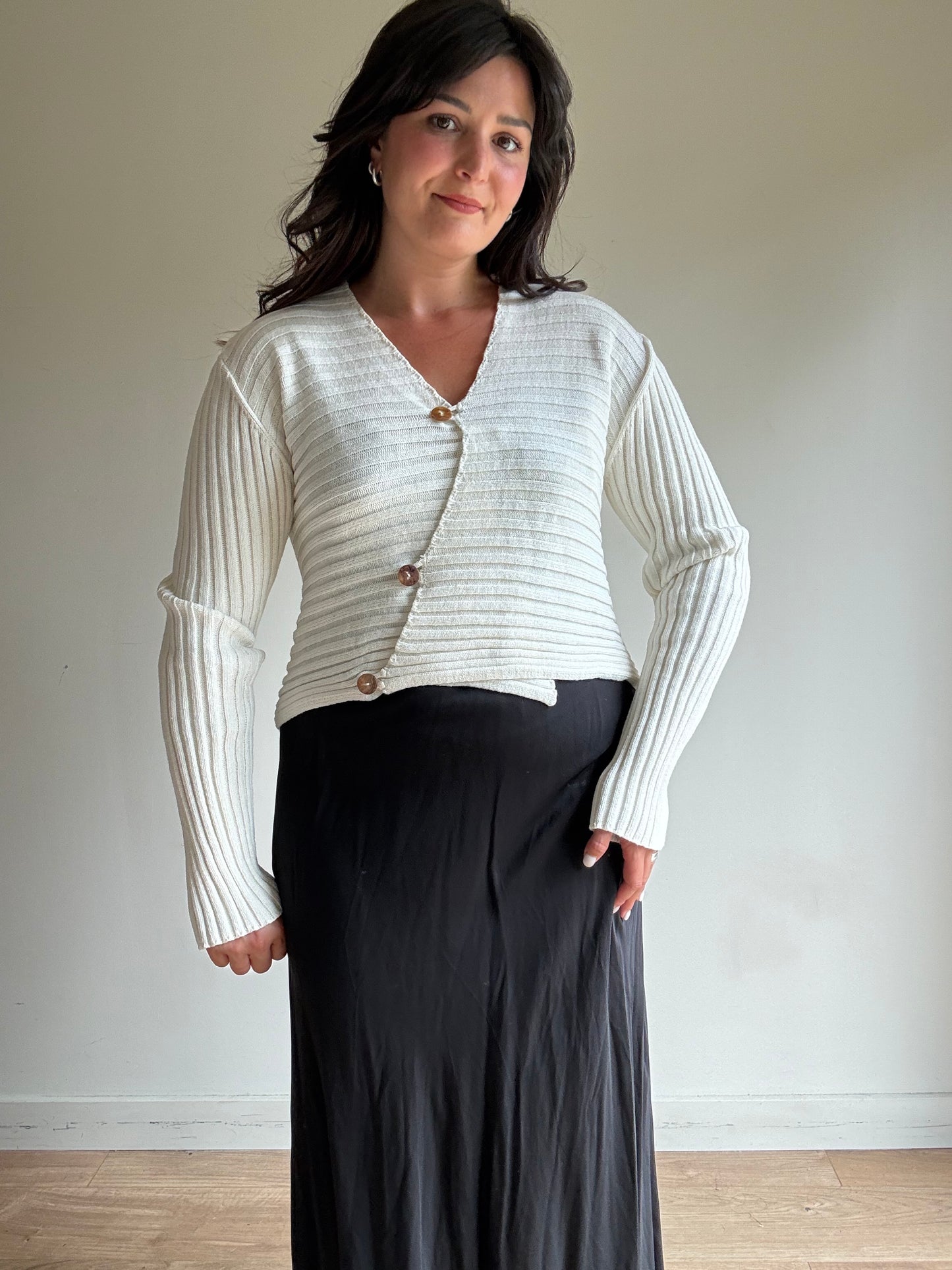 Sarah Pacini Ribbed Cropped Cardigan, S/M