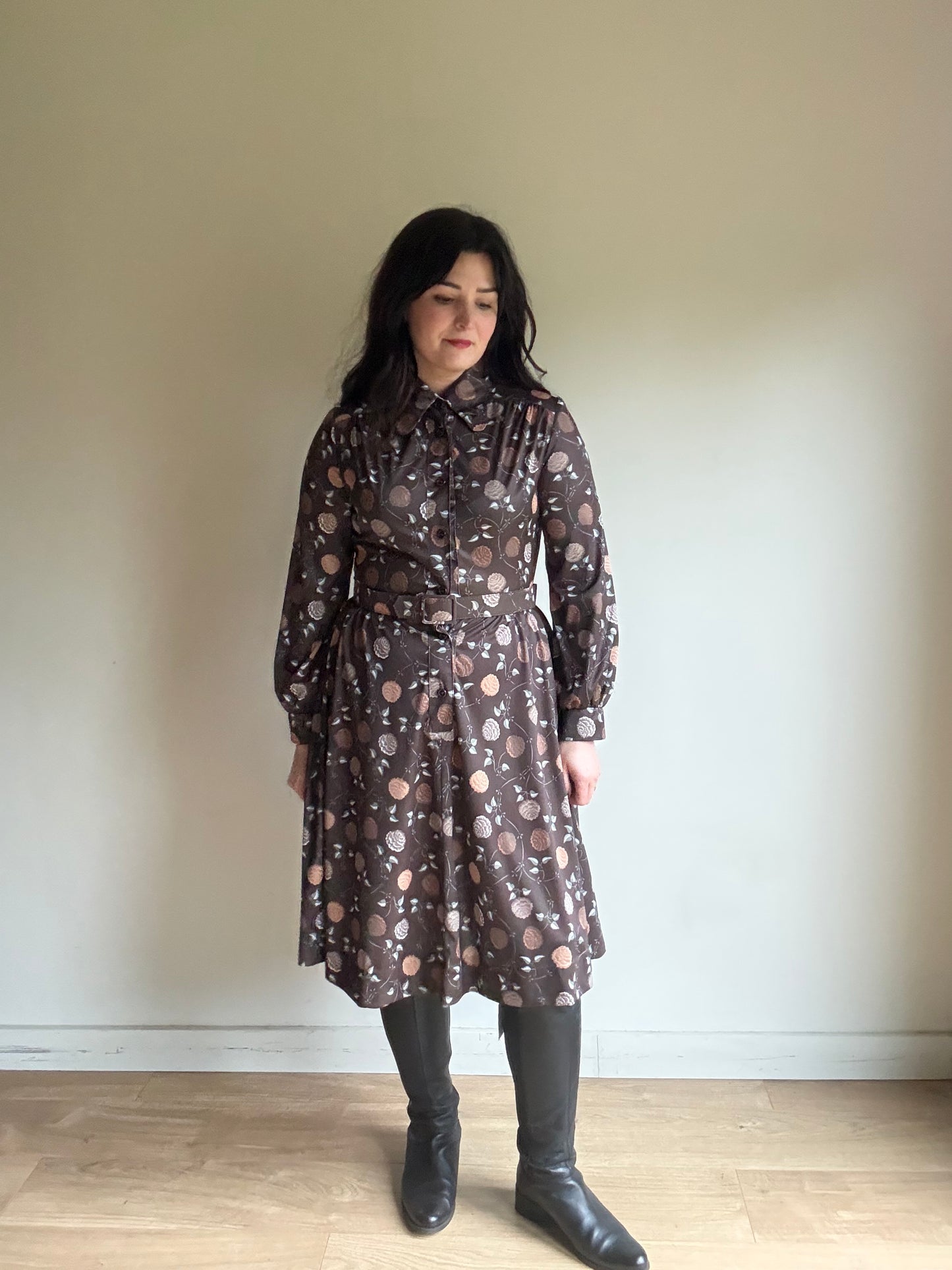 Leygil 1970’s Floral Belted Shirt Dress, 12-14