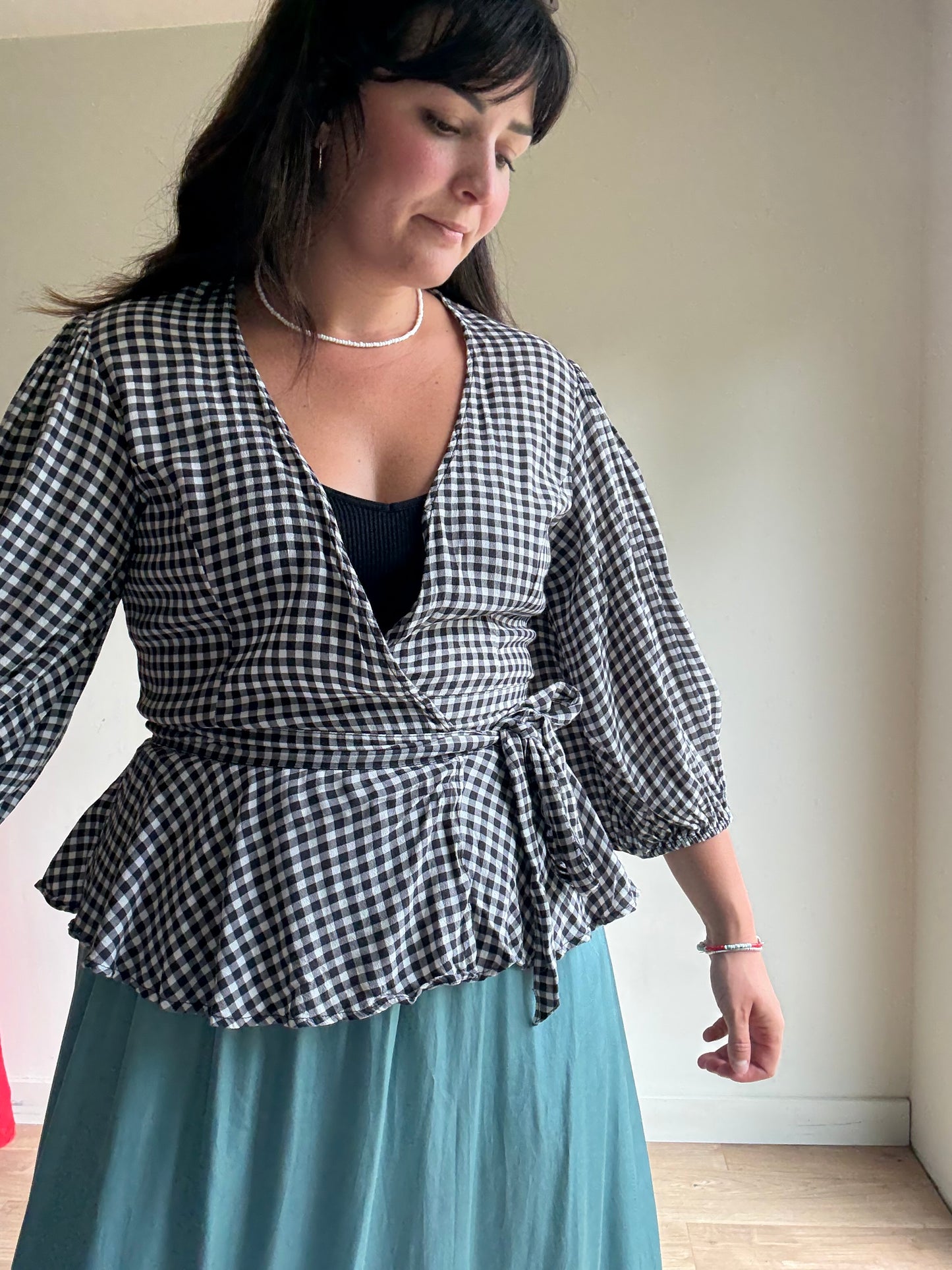 Ganni Gingham Wrap Blouse, 10-12