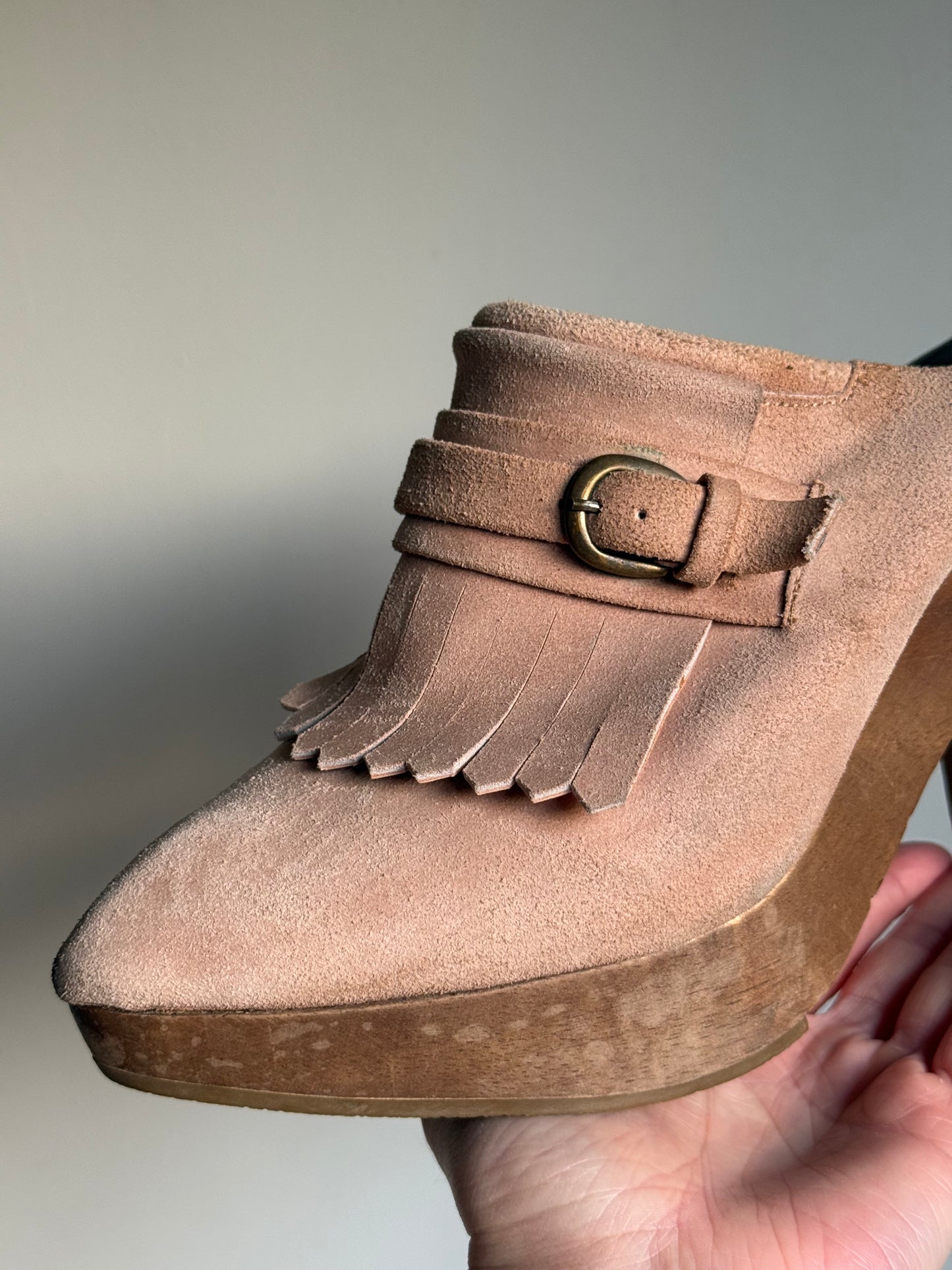 Rachel Comey Suede Tassel Mule Clog Heels, 40