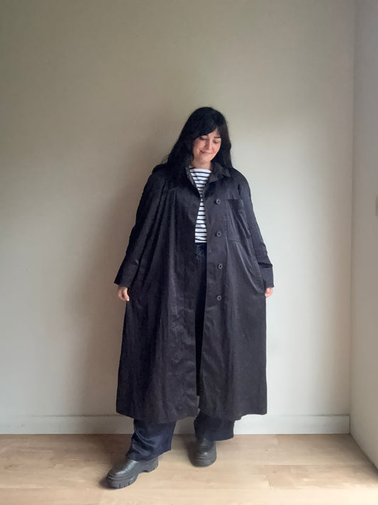 Satin Black Trench Mac, XL