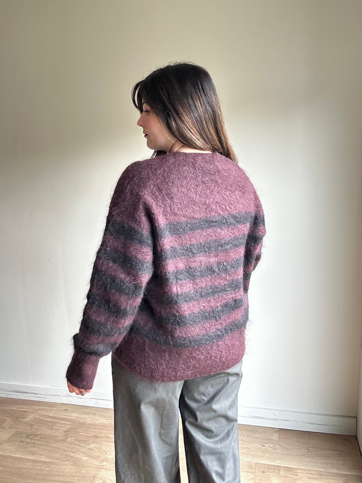 Cos NEW Mohair Merino Burgundy Stripe Jumper - S