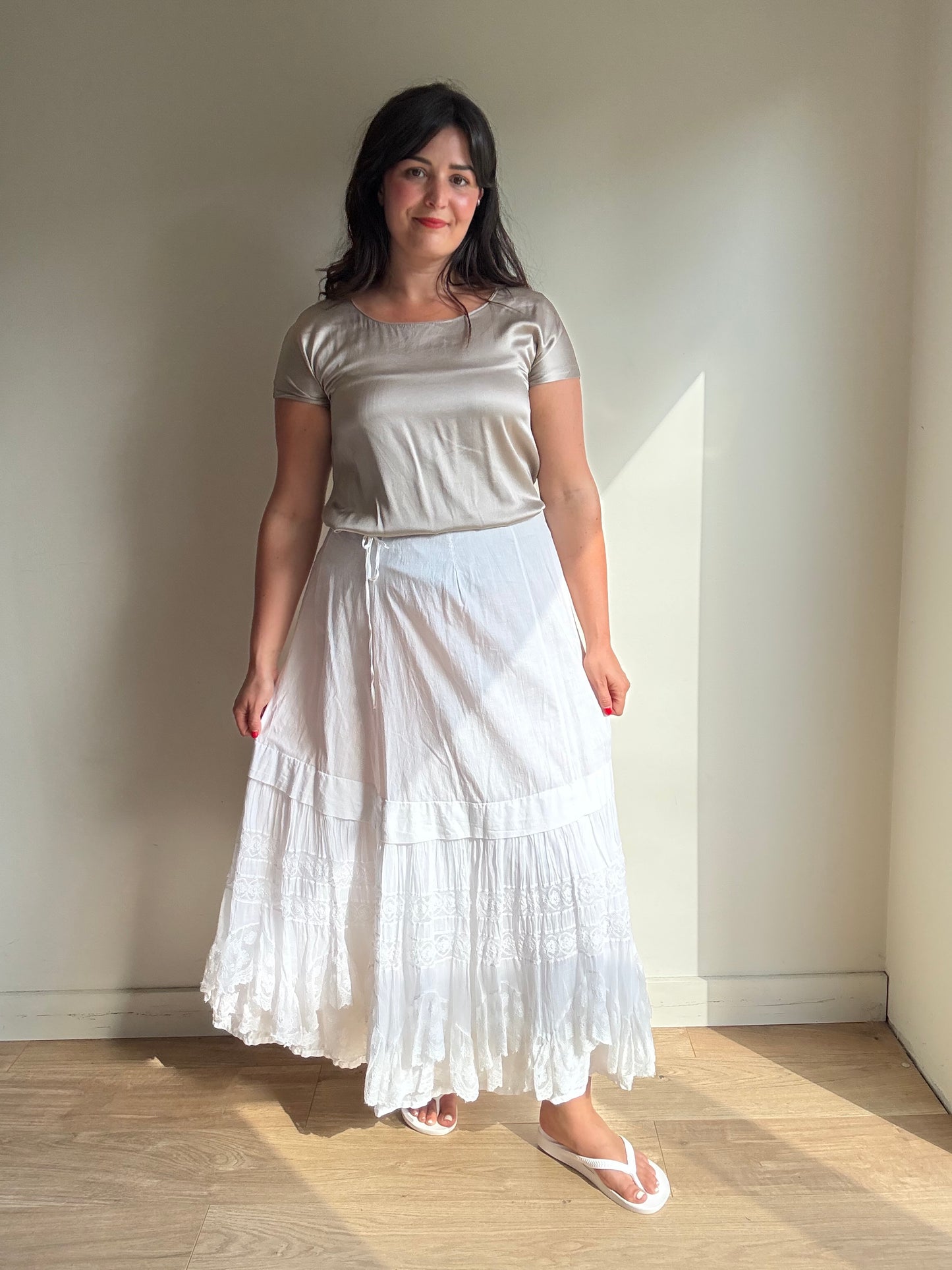 Vintage Lace and Cotton Midi Skirt, M