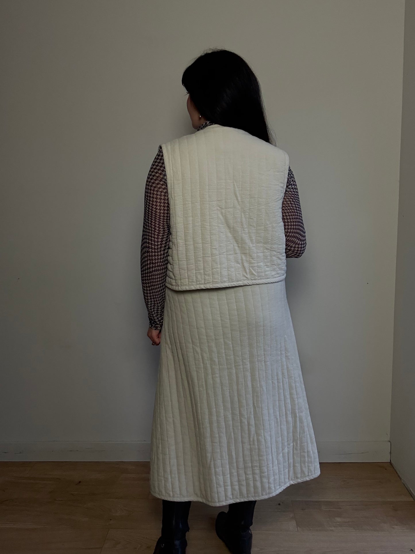 Black Crane Quilted Stripe Circle Skirt, S-M