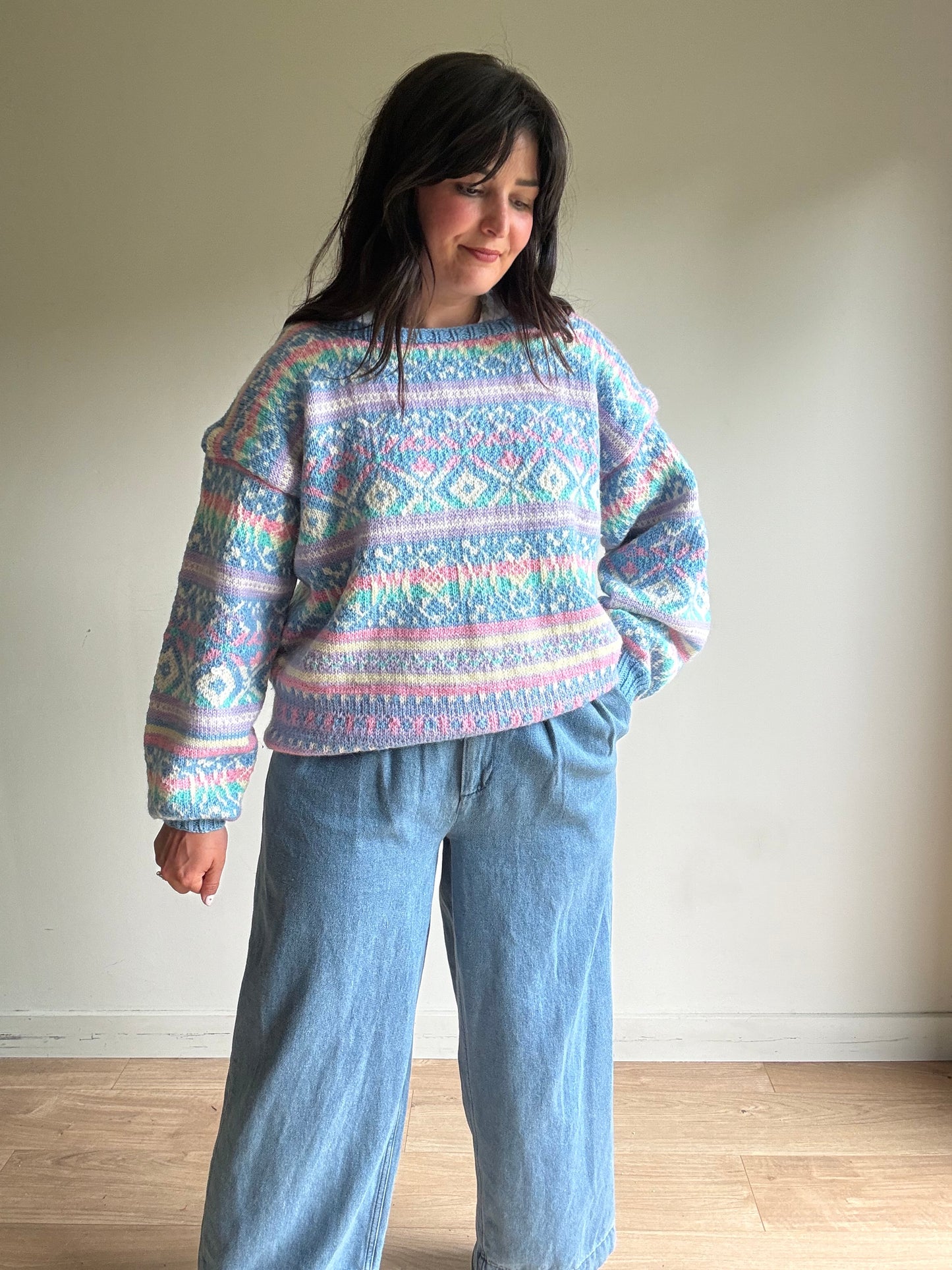 Pastel Handknit Chunky Patterned Jumped, XL