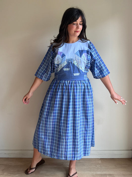 Handmade 70's Check Patch Dress, M