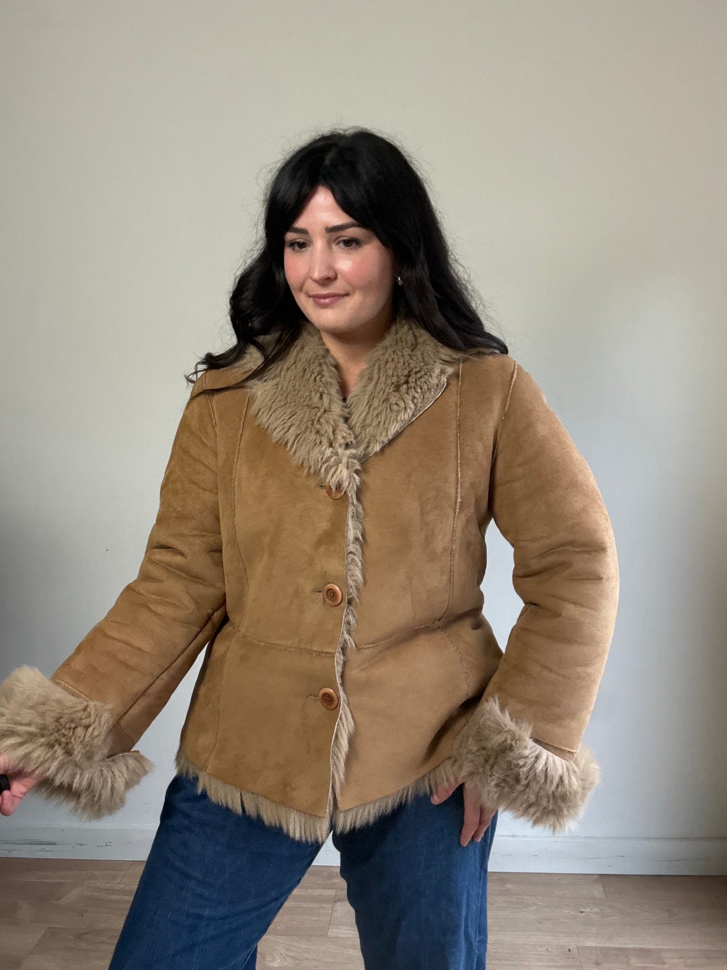 Vintage M&S Faux Fur & Suede Jacket, L