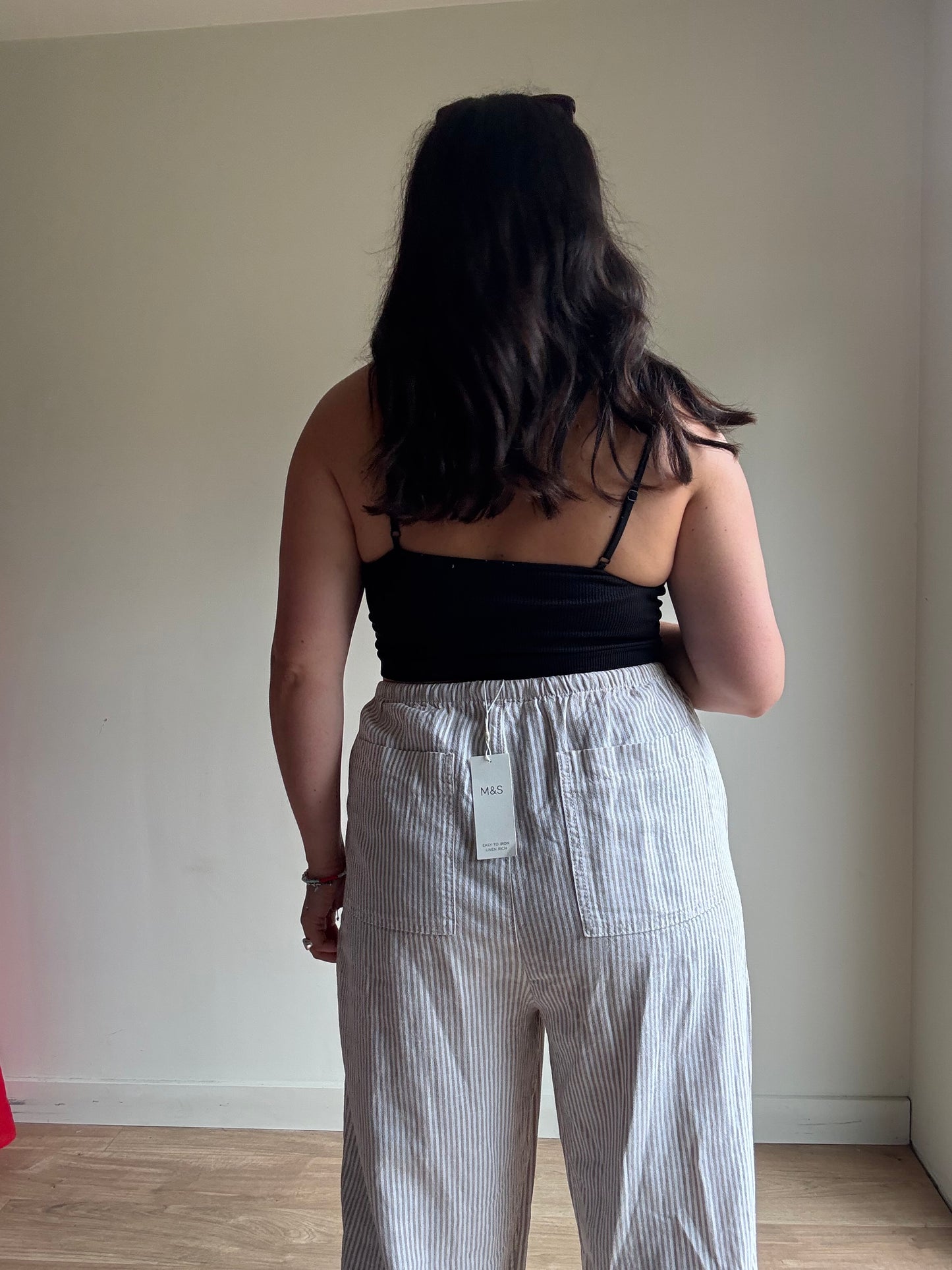 NEW M&S Linen Mix Stripe Trousers, 18