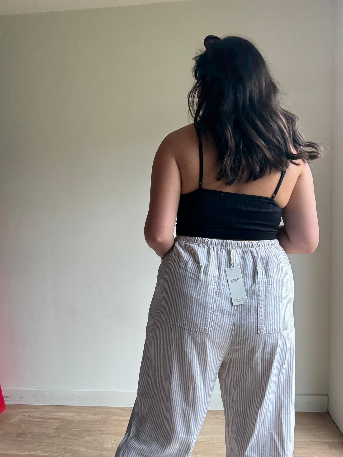 NEW M&S Linen Mix Stripe Trousers, 18