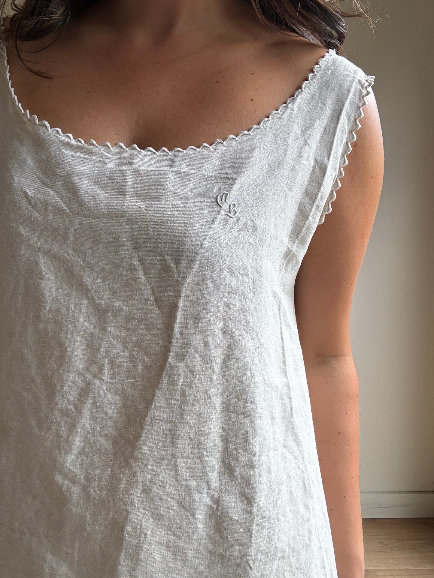 Vintage French Linen Dress, XL