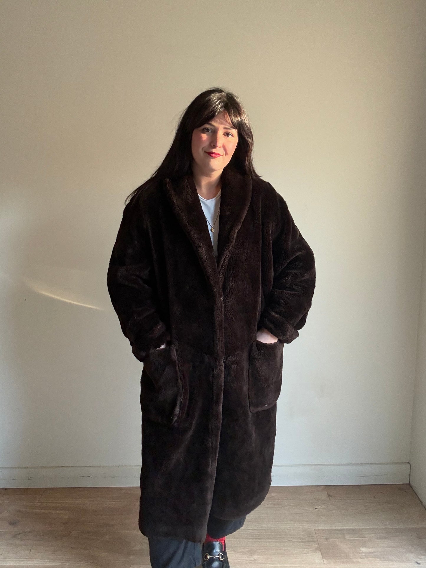 Vintage Brown Faux Fur Coat, M/L