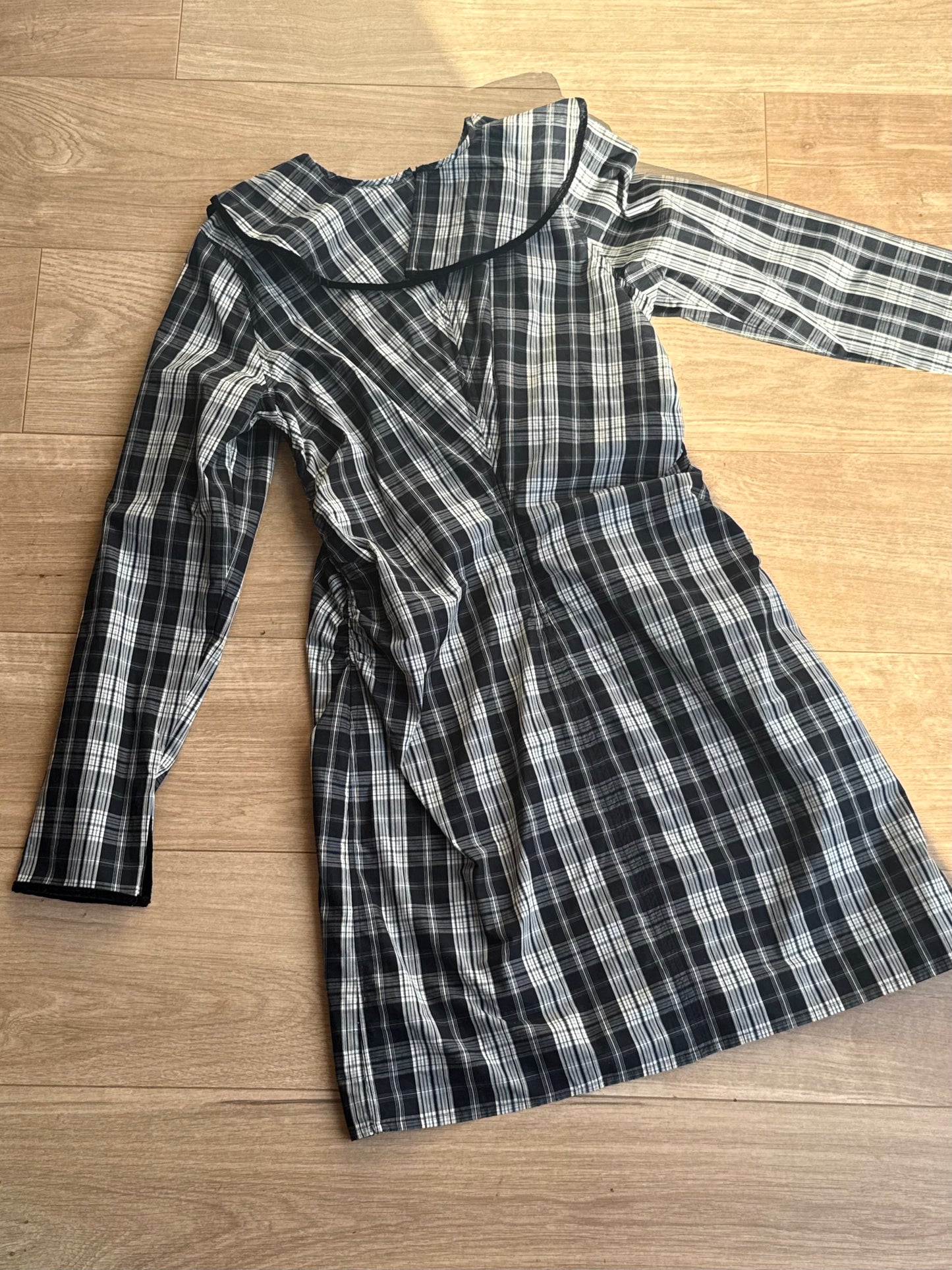 Ganni (NEW) Check Ruffle Mini Dress, 10-12