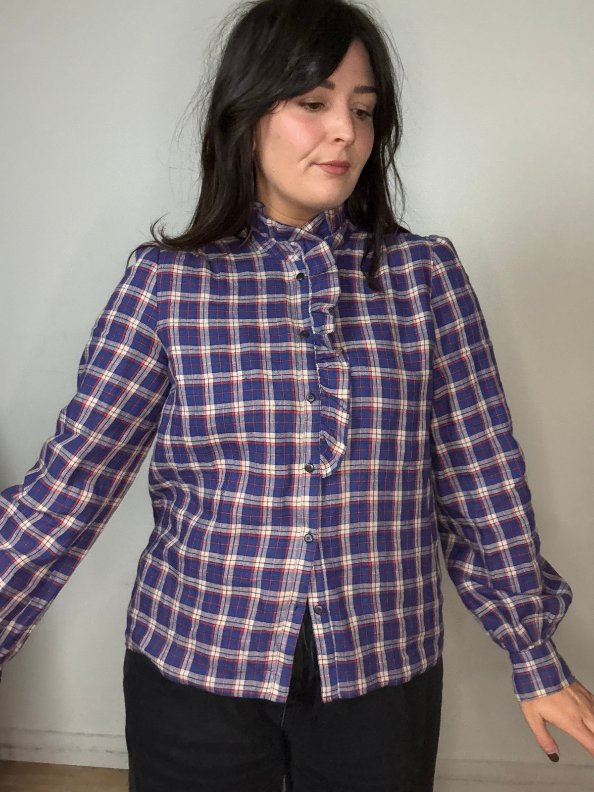 Sezane Check Frill Shirt Blouse, 40
