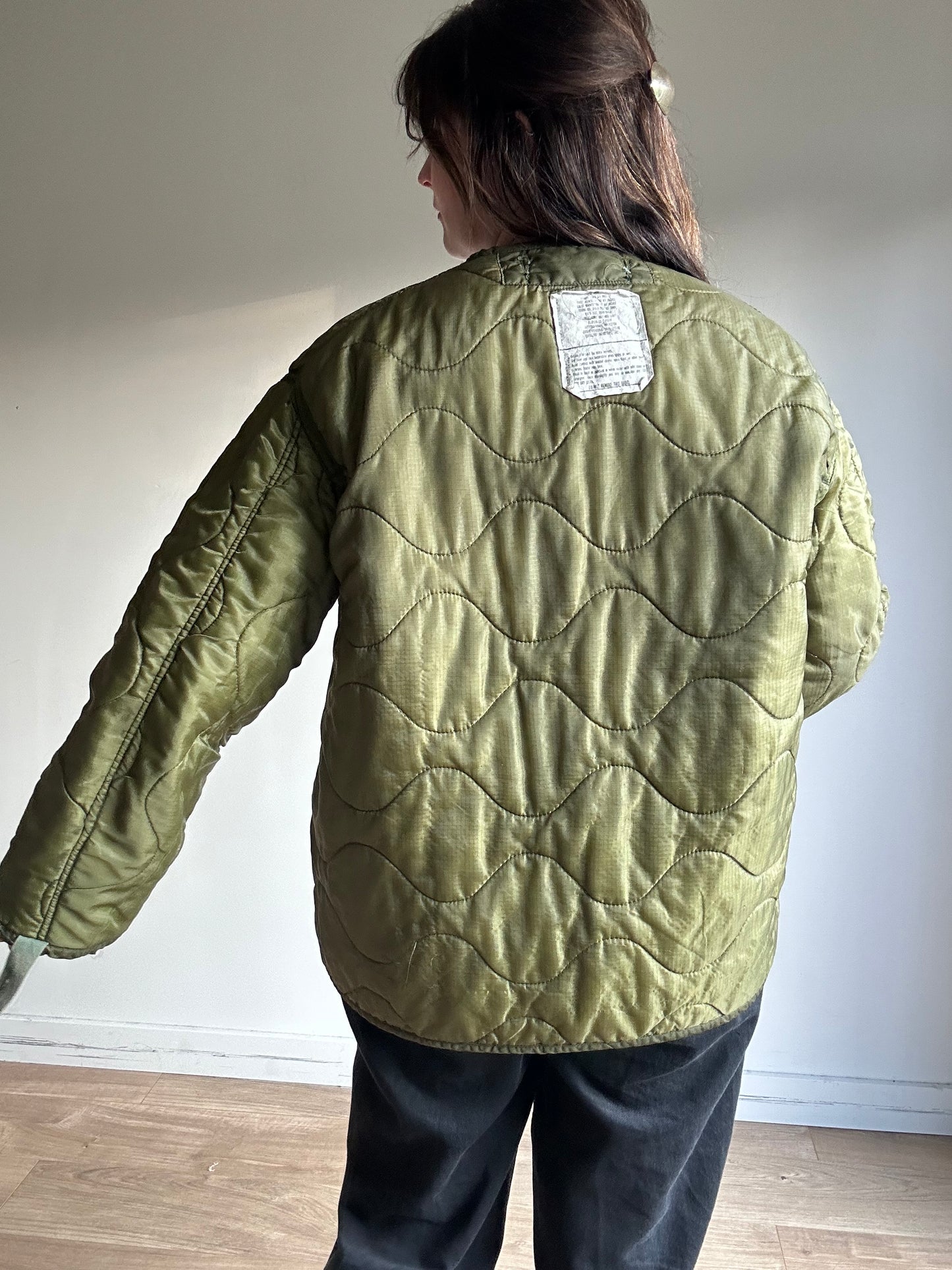 Vintage Quilted Army Liner Jacket, M-L