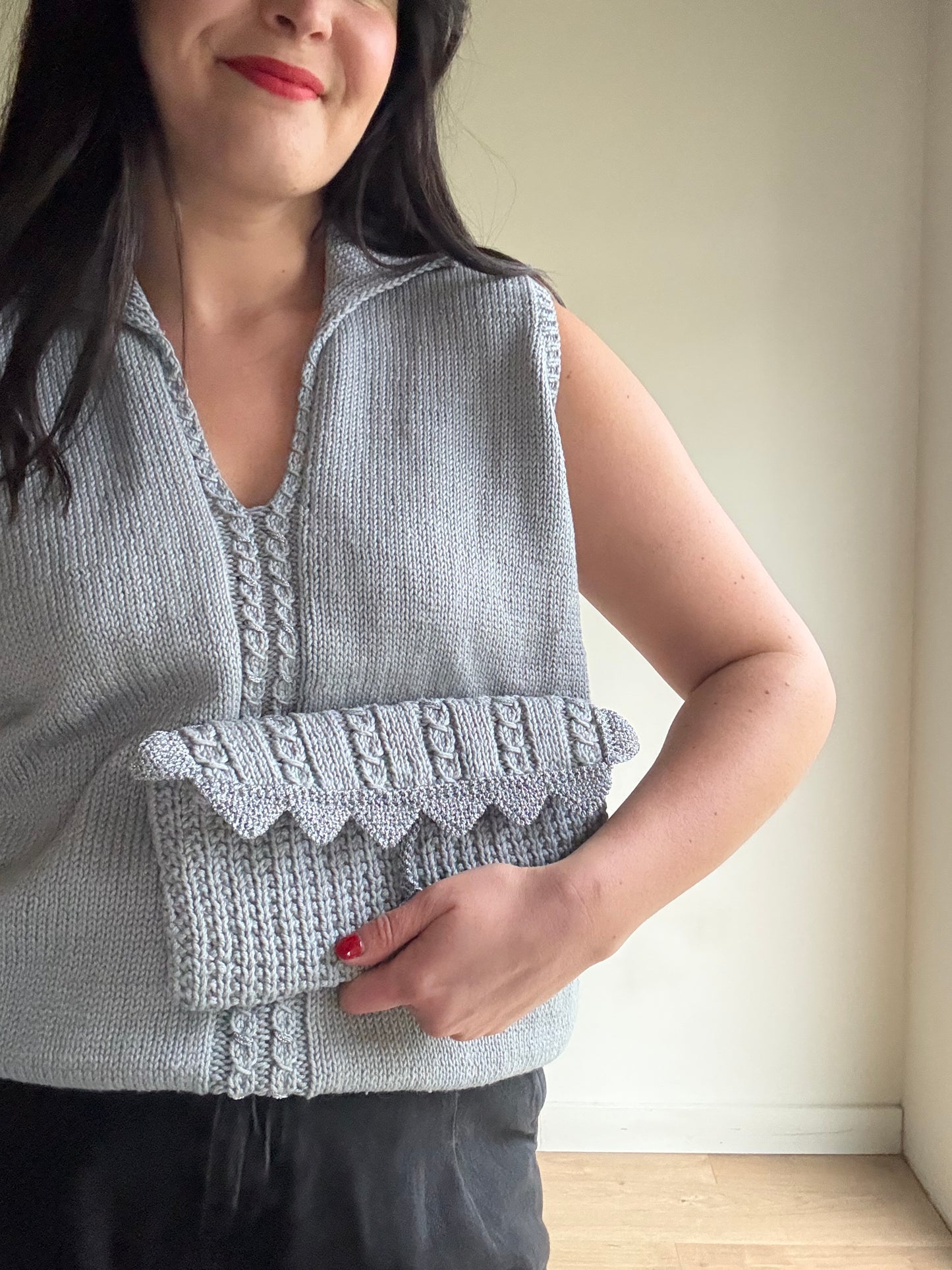 Handknit Silver Knitted Clutch Bag, O/S