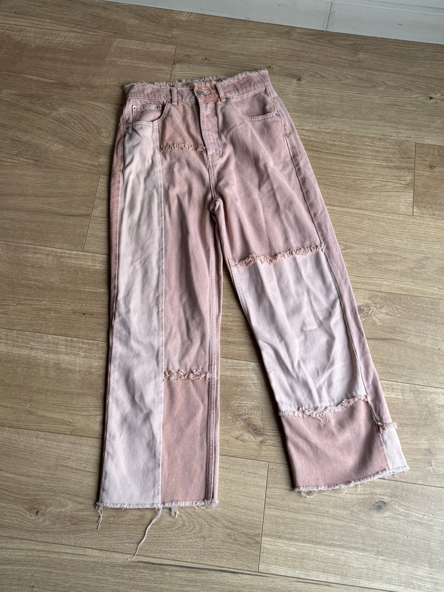 Pink Topshop Frayed Patch Barrell Leg Jeans, 28''