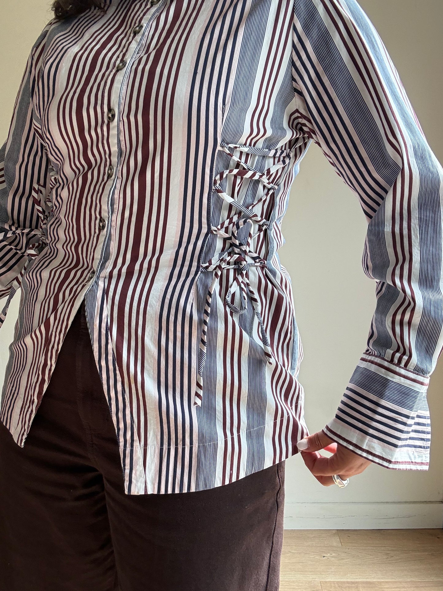 Damson Madder Stripe Lace Up Shirt, 12