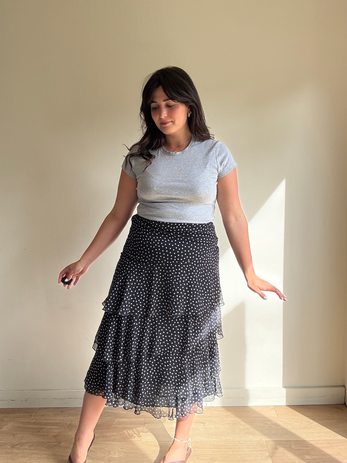 Vintage Betty Barclay Polka Dot Frill Skirt, 12