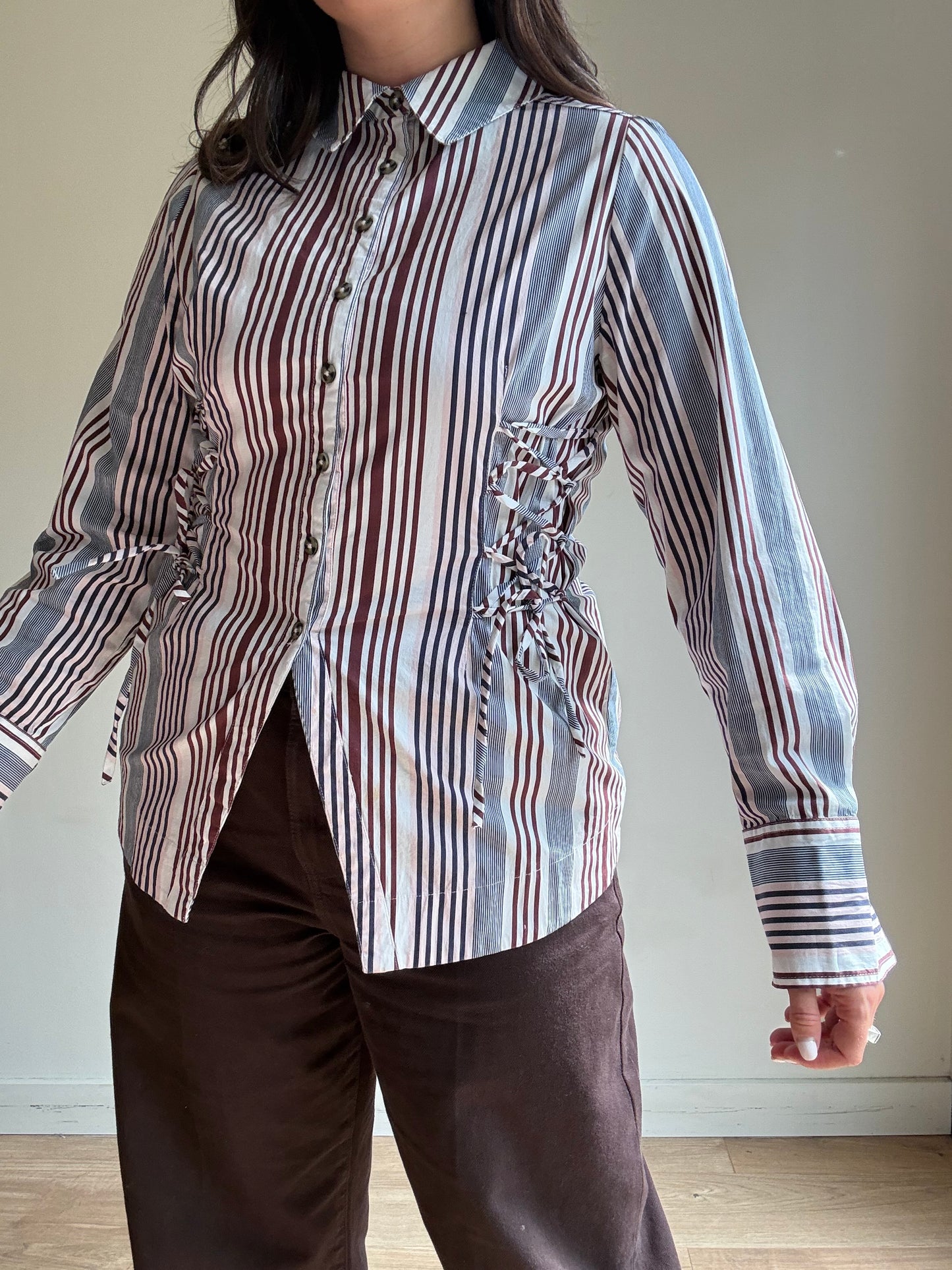Damson Madder Stripe Lace Up Shirt, 12