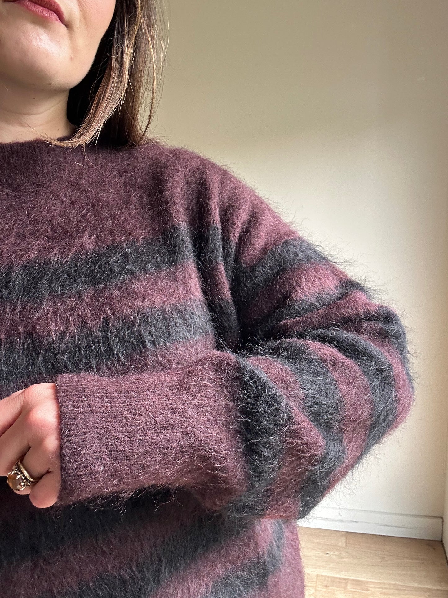 Cos NEW Mohair Merino Burgundy Stripe Jumper - S