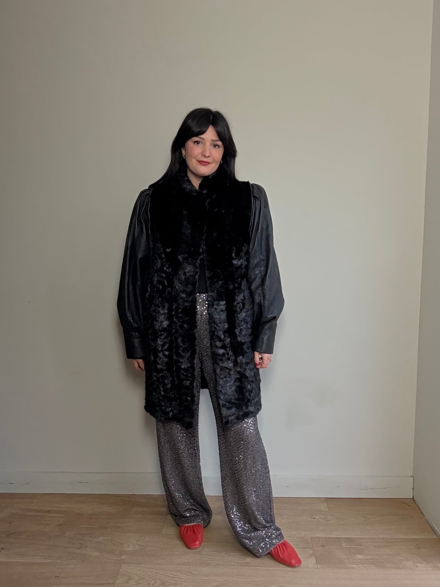 Vintage Fur & Leather Coat, L-XL