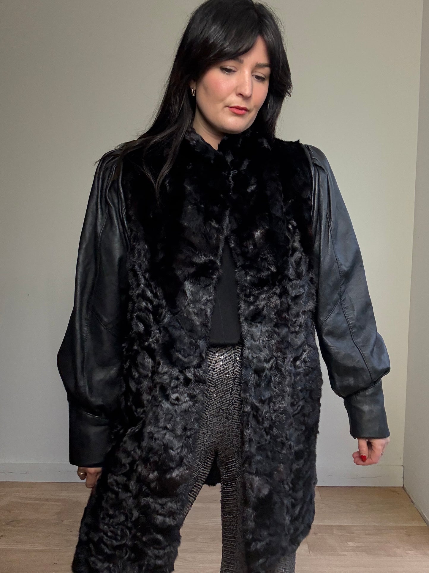 Vintage Fur & Leather Coat, L-XL