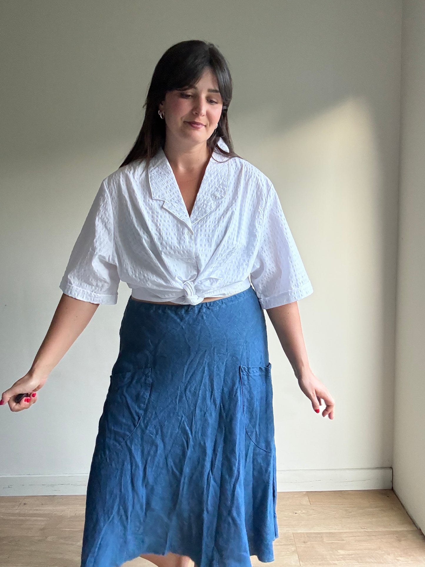 Linen Pocket Bias Cut Skirt, M/L