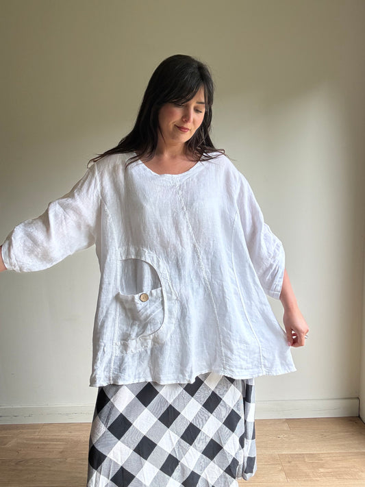 Pocket Detail Linen Loose Top, XXL