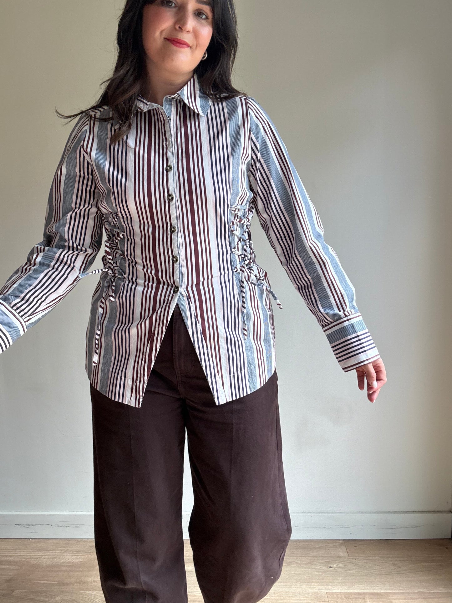 Damson Madder Stripe Lace Up Shirt, 12