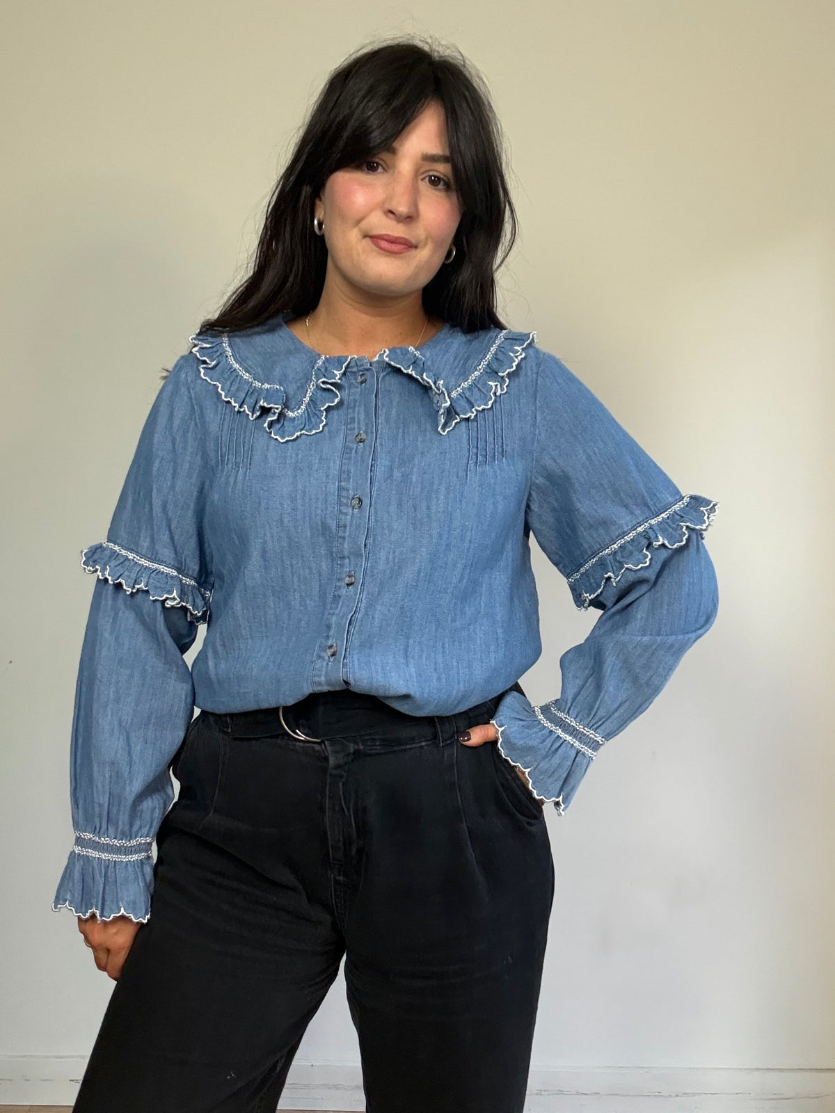 Seventy & Mochi Embroidered Denim Shirt, 12