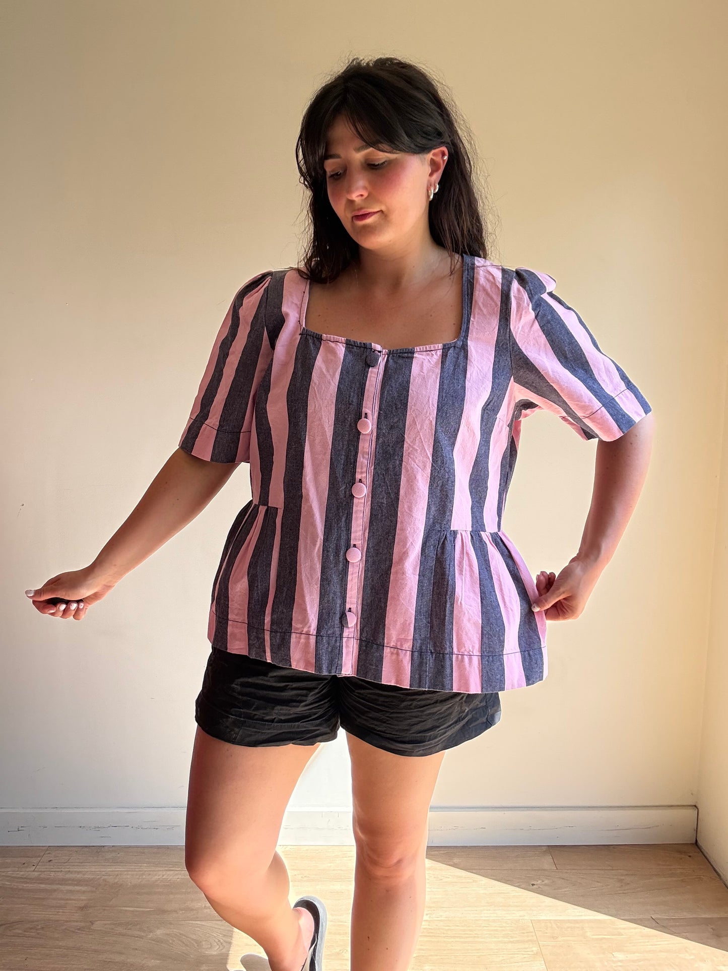 Damson Madder NEW Philly Peplum Stripe Blouse, 20