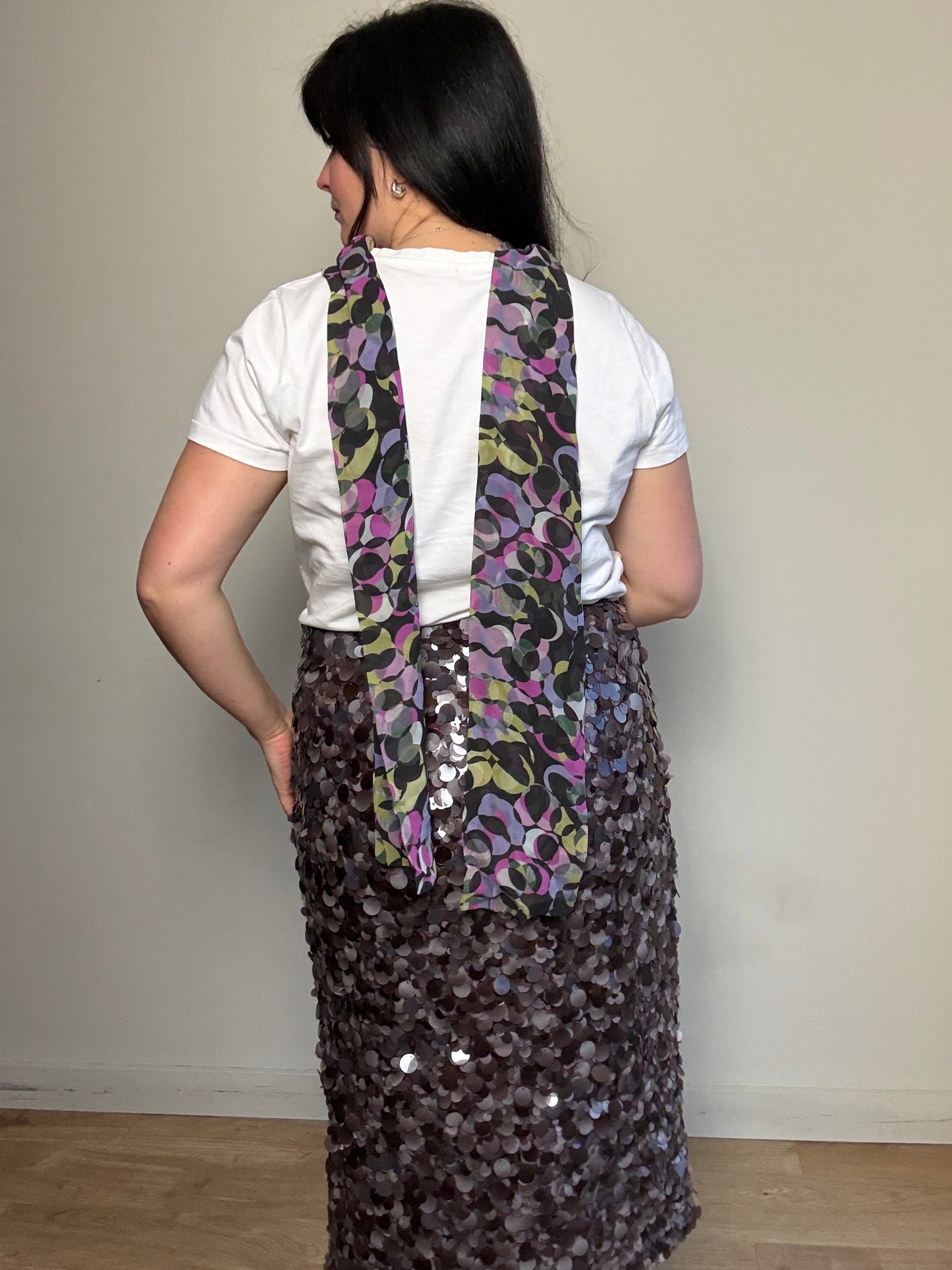 Vintage Silk Skinny Patterned Scarf, O/S