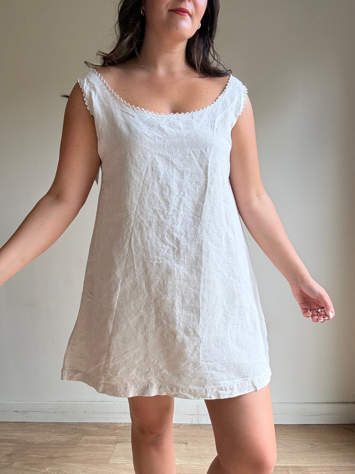 Vintage French Linen Dress, XL