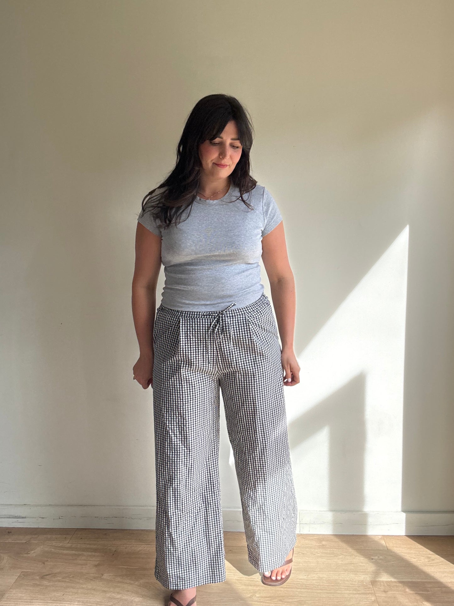 M&S Gingham Wide Leg Trousers, 14 Sh