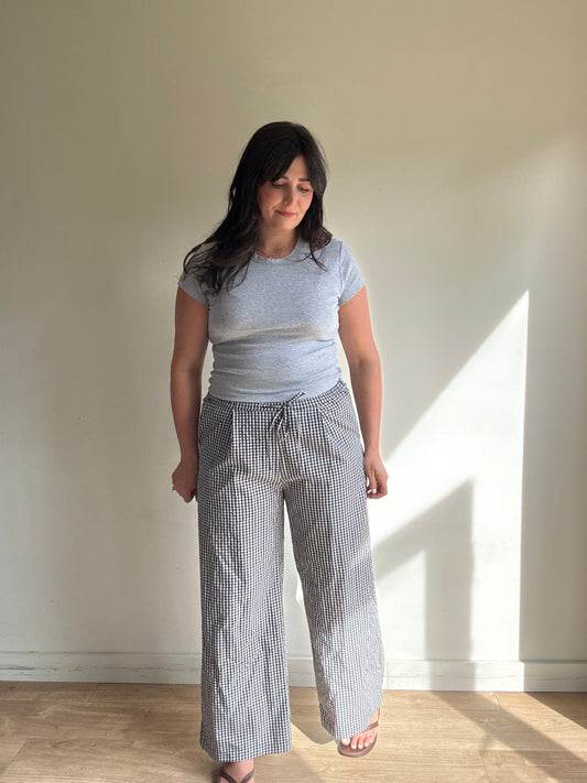 M&S Gingham Wide Leg Trousers, 14 Sh