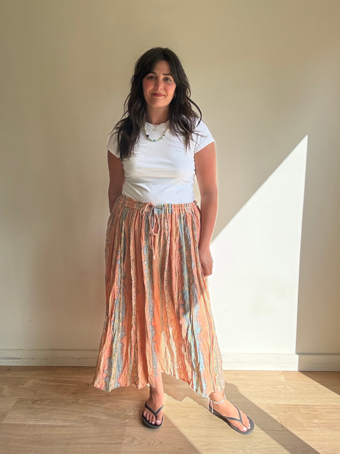 Vintage Orvis Printed Crinkle Skirt, XL